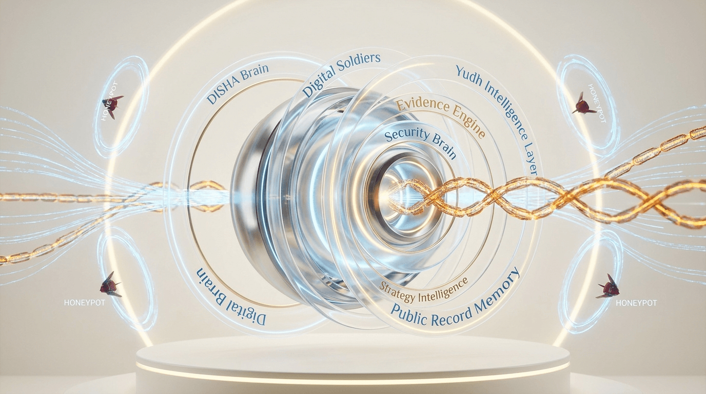 DISHA intelligence architecture diagram used as documentary visual evidence